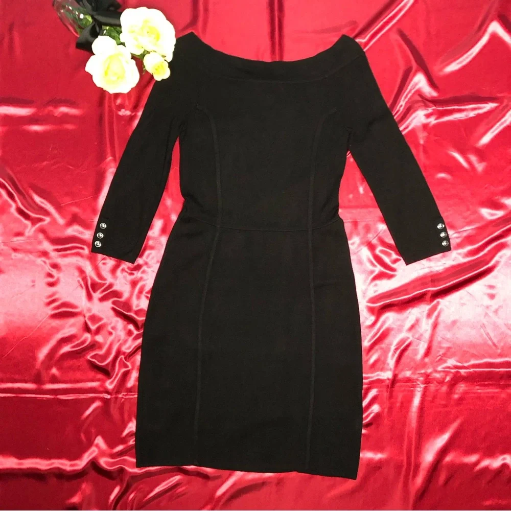 White House Black Market (WHBM) 3/4 Sleeve Button Detail Pullover Sweater Dress - Picture 8 of 9